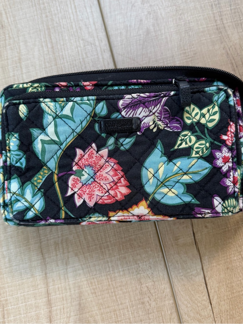 Vera Bradley Black Quilted Floral Snap Wristlet - Picture 2 of 8